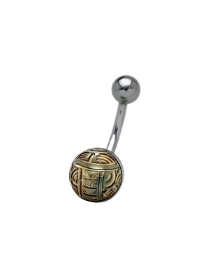 Piercing de Nombril banane en Argent Rhodié Perle de Tahiti gravée