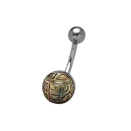 Piercing de Nombril banane en Argent Rhodié Perle de Tahiti gravée