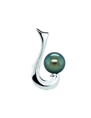 Hook - Tahitian Pearl Rhodium Silver Fishhook Shaped Man Pendant