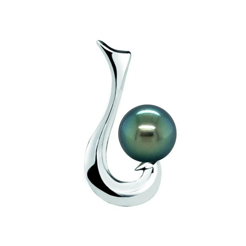 Hook - Tahitian Pearl Rhodium Silver Fishhook Shaped Man Pendant
