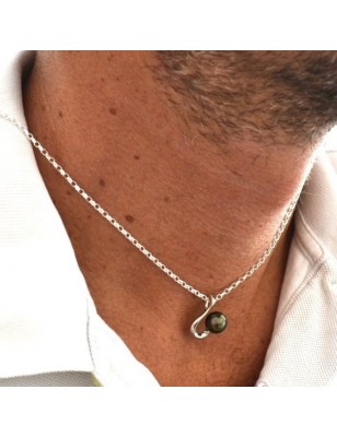 Hook - Tahitian Pearl Rhodium Silver Fishhook Shaped Man Pendant