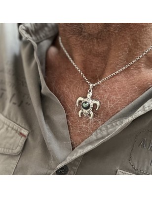 Maui - Genuine Tahitian Pearl Rhodium Silver Turtle Man Pendant