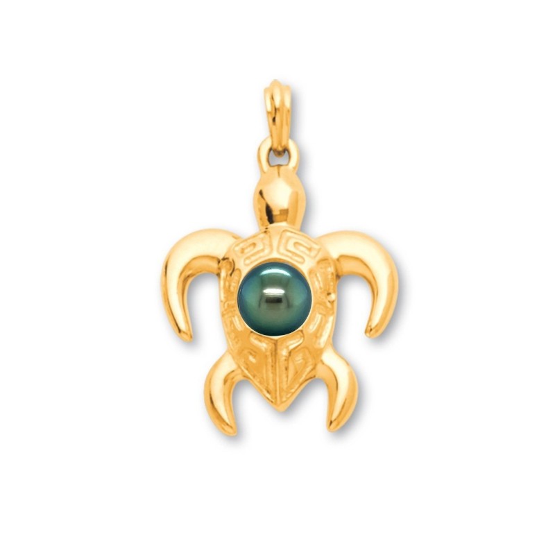 Honu Iti - Pendentif Homme en Or 18 Carats Tortue et Perle de Tahiti