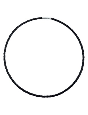 Collana Uomo Pelle Nera Intrecciata - 45cm