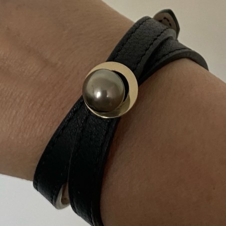 Tahitian Pearl Sterling Silver and Leather Bracelet