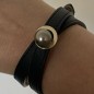 Pulsera de Plata y Cuero Negro Perla de Tahití Gris Verde
