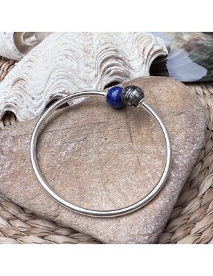 Pulsera de plata de ley con lapislázuli y perla rosa de Tahití