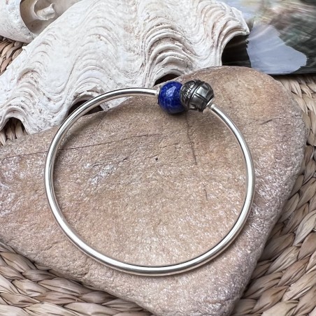 Pulsera de plata de ley con lapislázuli y perla rosa de Tahití