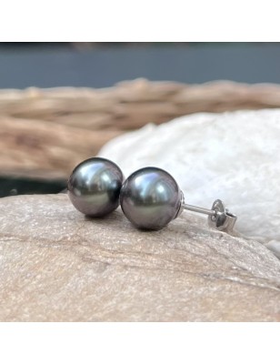 Earrings silver rhodium real Tahitian pearls bluepink color