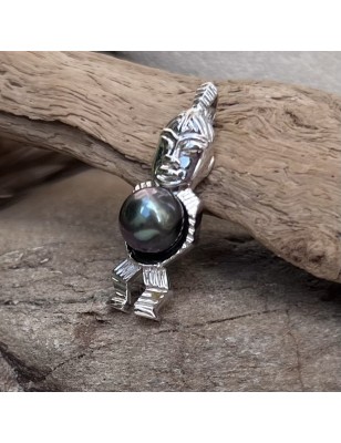 Toa - Colgante Tiki Perla de Tahití Azul