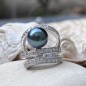 Ring aus 925er Sterlingsilber mit einer ultramarinblauen Tahitiperle, 11,00 mm