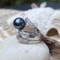 Anillo de plata de ley 925 con perla ultramarina de Tahití, 11,00 mm