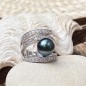 Anello in argento sterling 925 con perla di Tahiti color oltremare, 11,00 mm