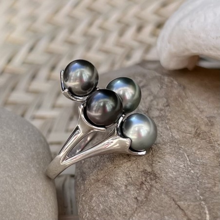 ハーモニー - 925スターリングシルバーリング - タヒチ産パール4個