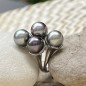 4 Tahitian pearls sterling rhodium silver ring
