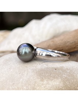 Anello in argento sterling 925 con perla di Tahiti blu rosa, 10,52 mm