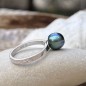 Anello Argento 925/000 Rodio Perla di Tahiti Blu