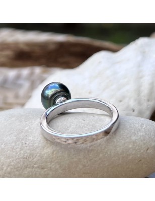 engagement ring Tahitian cultured pearl blue color price - perla Tahiti - what is the best woman gift for valentine's day ?