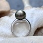 Peacock 12,88mm Tahitian Pearl Ring - Rhodium Silver