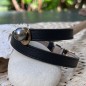 Bracciale Argento e Pelle Nera Perla di Tahiti Grigio Verde