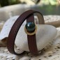 Bracelet Argent et Cuir Marron Perle de Tahiti Verte