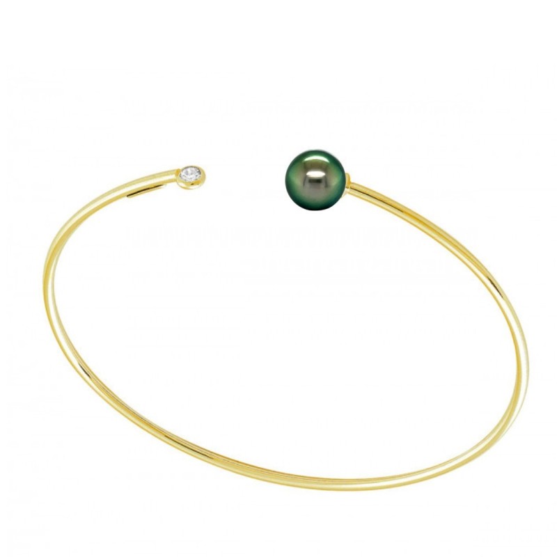 Etoile - Bracelet Or Jaune 18 Cts Diamant Perle de Tahiti 9/10mm