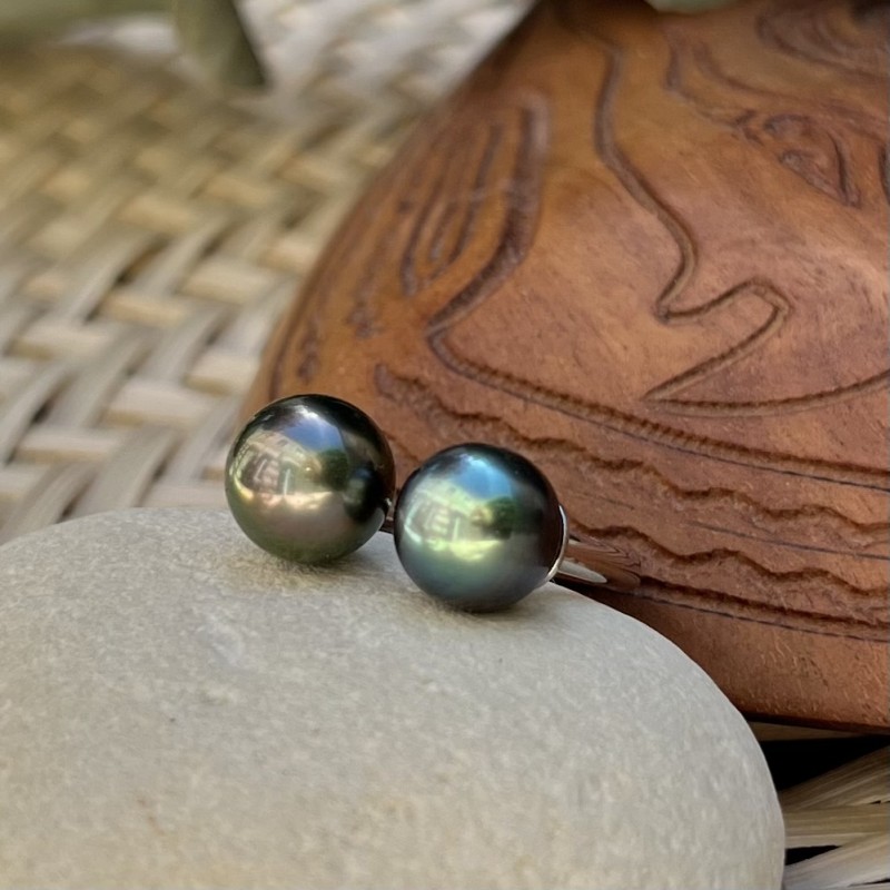 Tahitian Pearl Rhodium-plated Sterling Silver Toi et Moi Ring size size ...