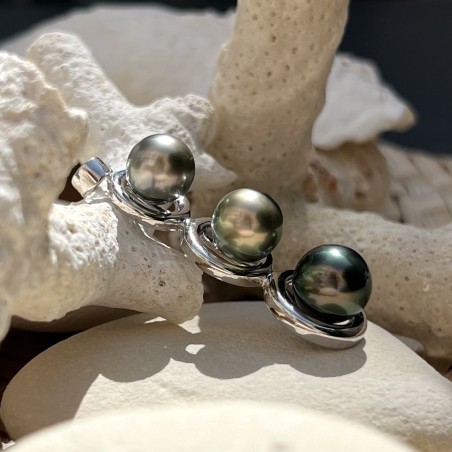 peacock, lime green and pistachio green Tahitian pearl sterling silver pendant