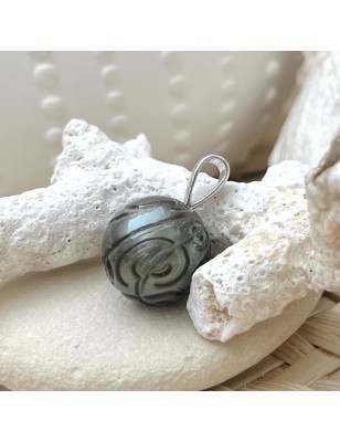 Engraved Tahitian pearl silver pendant price - cultured black pearl men's pendant