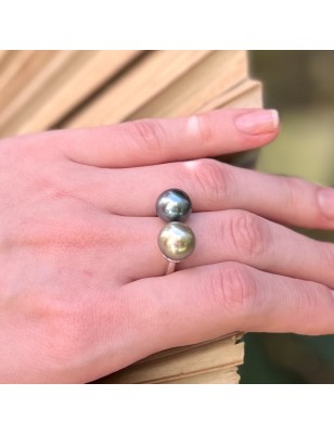 prix bague toi et moi perle de Tahiti bleue