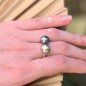 Toi et Moi Tahitian Pearl Blue and Golden Green Ring