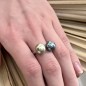 Toi et Moi Tahitian Pearl Blue and Golden Green Ring