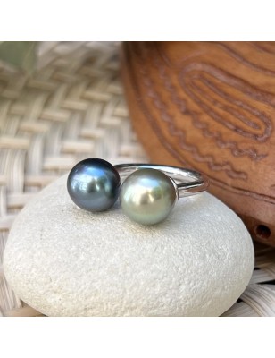 prix bague toi et moi perle de Tahiti bleue