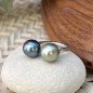 Toi et Moi Tahitian Pearl Blue and Golden Green Ring
