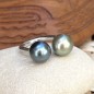 Toi et Moi Tahitian Pearl Blue and Golden Green Ring