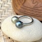 Toi et Moi Tahitian Pearl Blue and Golden Green Ring
