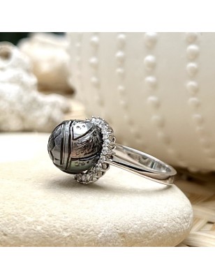 prix bague marquise perle Tahiti gravure tortue