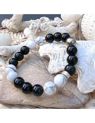 Obsidian, Howlite and Tahitian Pearl Bracelet