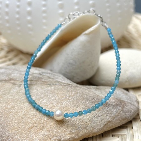 Bracelet pierre naturelle apatite et perle d'eau douce