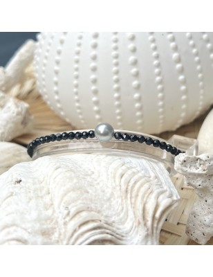 Grey 7,72mm Tahitian Pearl Rhodium Silver Bracelet