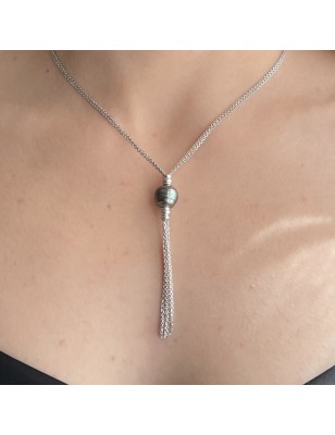 Saori - Collar de plata de ley 925 con perla azul circular