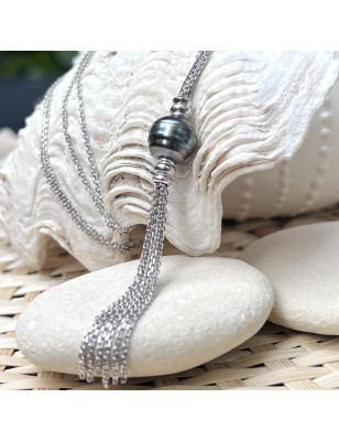 blue tahitian pearl silver necklace price