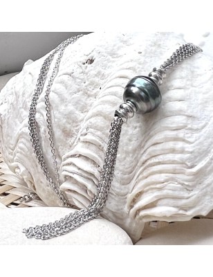 blue tahitian pearl silver necklace price