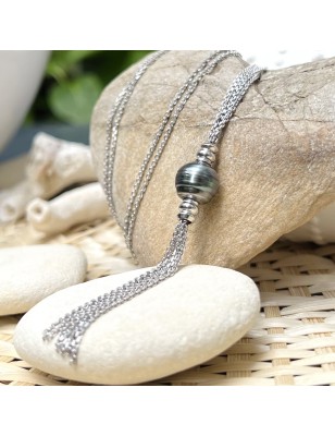blue tahitian pearl silver necklace price