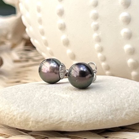 Metetini - Pendientes de plata con perla de Tahití de 7,64 mm