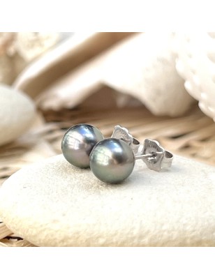 Heiura - Tahitian pearls sterling silver earrings