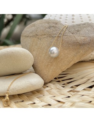 white Tahitian pearl 18K gold necklace price - perla Tahiti