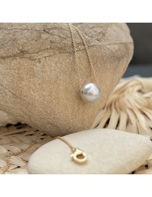 white Tahitian pearl 18K gold necklace price - perla Tahiti