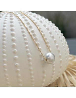 white Tahitian pearl 18K gold necklace price - perla Tahiti