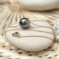 Meherio -10,12mm Peacock Tahitian Pearl Gold Necklace